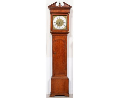 A George III thirty hour oak longcase clock, Bradley Ilkiston[sic], engraved brass dial with round date aperture, silvered ch