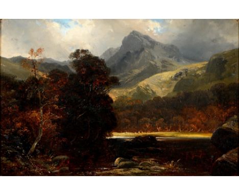 English School, 19th c - Picturesque Mountainscapes,&nbsp;two, oil on canvas, 30.5 x 46cm, uniform gilt and composition cavet