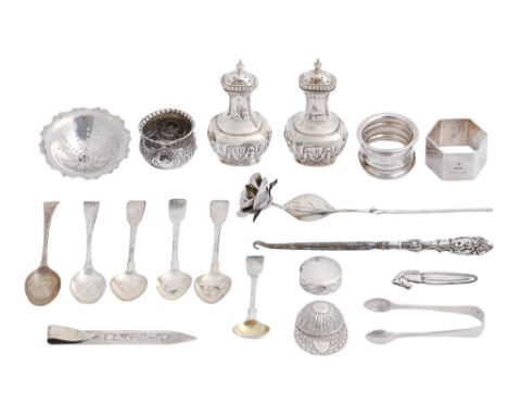 Miscellaneous small silver flatware, condiments and other articles, including a model of a rose, 12ozs 12dwts weighable  Most