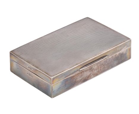 An Elizabeth II silver cigarette box, the lid engine turned, cedar lined, 14.5cm l, by Walker &amp; Hall Ltd, Sheffield 1964 