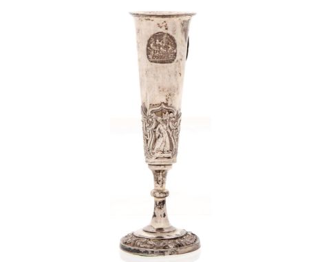 An Ottoman silver goblet, 19th c, applied with repousse reliefs of figures, 19.5cm h, assay and maker's marks, loaded  Slight