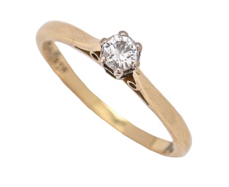 A diamond solitaire ring, in gold marked 18ct, 2.4g, size L  Light wear