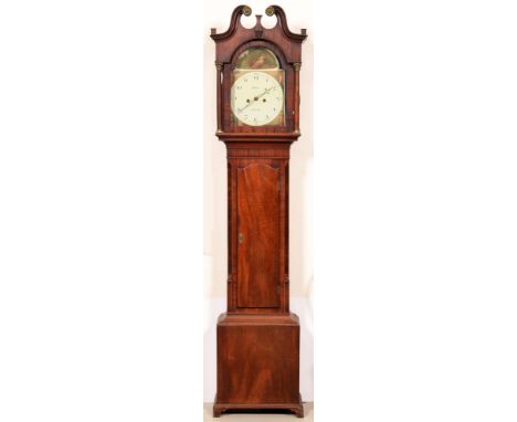 An early 19th c mahogany eight day longcase clock, the painted dial inscribed R Holt Newark, the giltmetal mounted hood with 