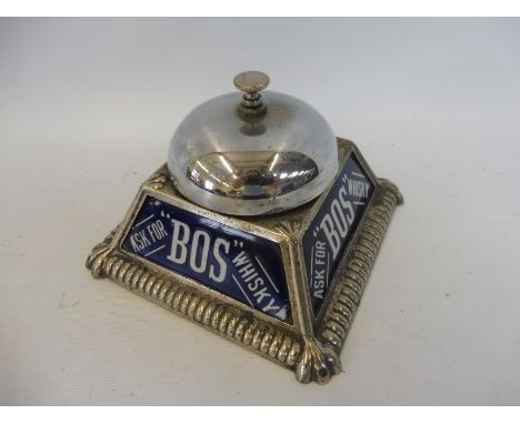 A very rare Bos Whisky counter top bell with four enamel side panels, the base 4.5 x 4.5". 
