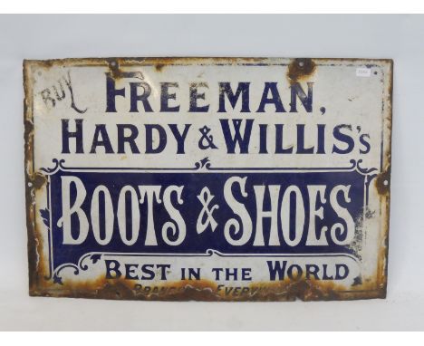 A Freeman, Hardy &amp; Willis's Boots &amp; Shoes rectangular enamel sign, 18 x 12". 
