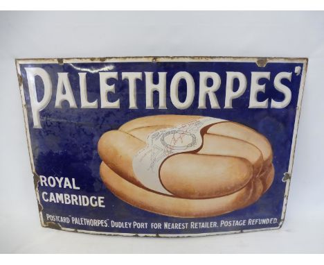 A Palethorpes' Royal Cambridge sausages pictorial enamel sign, 36 x 24". 
