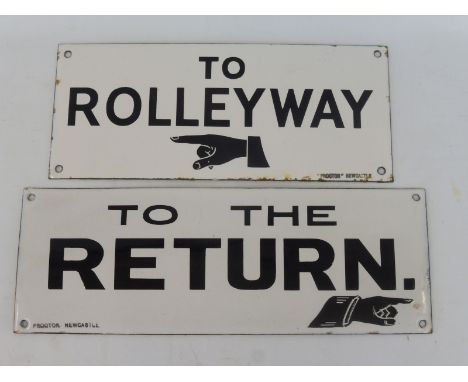 Two rare mining related enamel signs, both in near mint condition and made by Protector of Newcastle, the first 'To Rolleyway