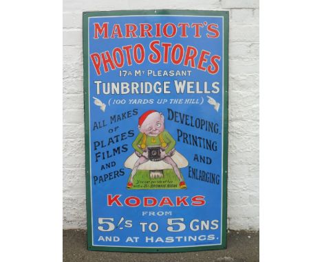 A rare Kodak Marriott's Photo Stores at Tunbridge Wells and at Hastings pictorial enamel sign, stamped lower right W.H.Smith 
