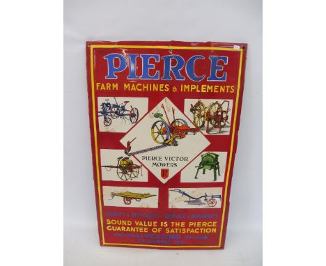 A Pierce Farm Machines &amp; Implements pictorial enamel sign, with significant restoration mainly to the lettering (images m