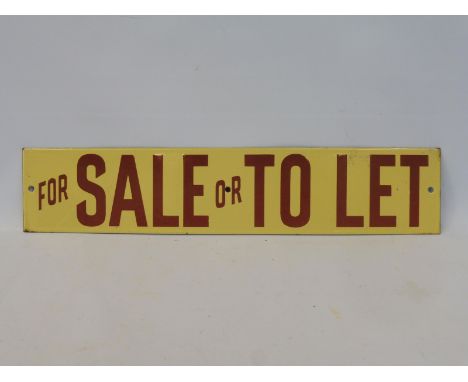 A For Sale or To Let rectangular enamel sign, in superb condition, 18 1/2 x 3 3/4". 