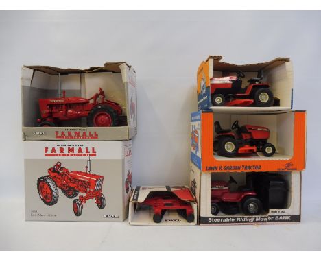 Five Ertl die-cast farm vehicles, various scales to include the Farmall 140 tractor etc. 