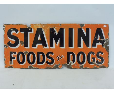 A Stamina Foods for Dogs rectangular enamel sign, 25 x 10 1/2".
