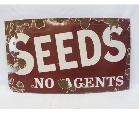 A rectangular enamel sign 'Seeds No Agents' slightly trimmed, 41 x 23 1/4". 