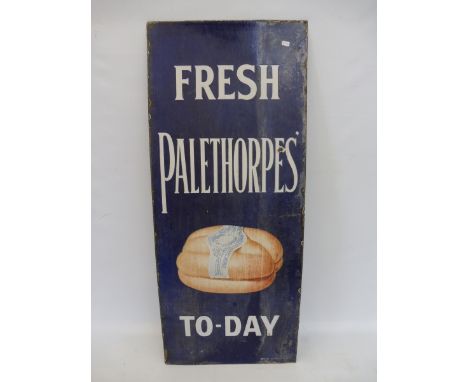 A 'Fresh Palethorpes' sausages To-Day' rectangular part pictorial enamel sign, 15 x 36".