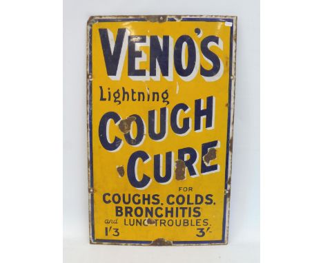 A Veno's Lightning Cough Cure rectangular enamel sign, 15 x 24". 