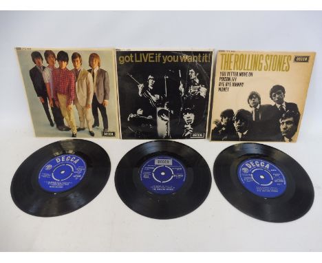 Three Rolling Stones original EPs, 'Five x Five', 'The Rolling Stones' and 'Got live if you want it', vinyl vg to vg+, covers
