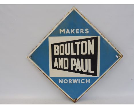 A Boulton and Paul of Norwich lozenge shaped enamel sign in good condition, 25 1/2 x 25 1/2". 