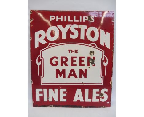 A Phillips' Royston Fine Ales 'The Green Man' rectangular enamel sign, 30 x 36". 