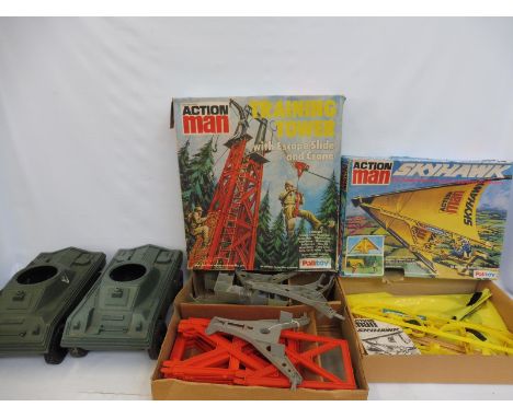 Original Action Man - a selection of vehicles to include a boxed training tower, boxed Skyhawk and others.