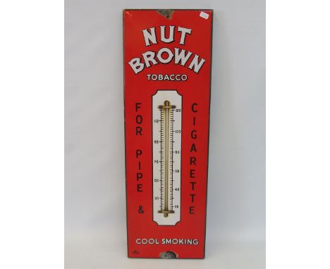 A Nut Brown Tobacco enamel advertising thermometer sign, in good condition, 7 1/2 x 23".
