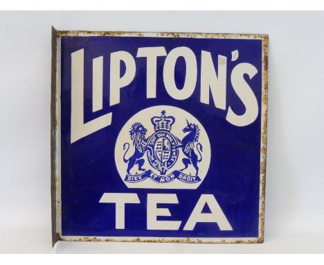 A Lipton's Tea double sided enamel sign with central coat of arms and hanging flange, by Griffiths &amp; Browett Ltd, 12 x 12