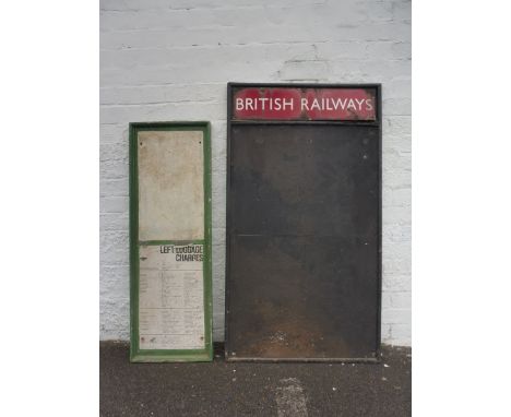 A British Railways enamel header board, 27 1/2 x 49 1/2" plus one other, 14 1/2 x 42 1/2". 