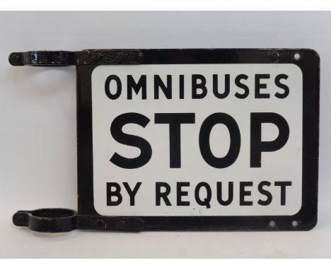An Omnibuses Stop by Regent double sided enamel sign in excellent condition, with pole brackets, 13 1/2 x 10" (measurement fo
