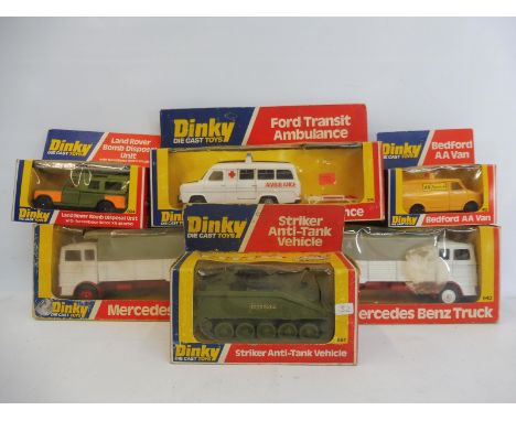 A quantity Dinky circa 1970s boxed models to include the Ford Transit ambulance and stretcher, the Land Rover bomb disposal u