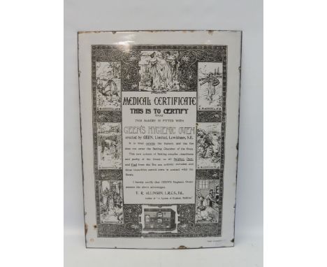 A rare Green's Hygenic Oven pictorial enamel sign by Chromo, in excellent original condition, 20 x 28". 