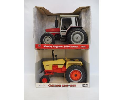 Two boxed Ertl 1:16th scale die-cast tractors comprising the Massey Ferguson 3630 and the Case agri-king 1070.