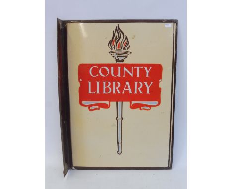 A County Library double sided enamel sign with hanging flange, very good condition, 13 x 18". 