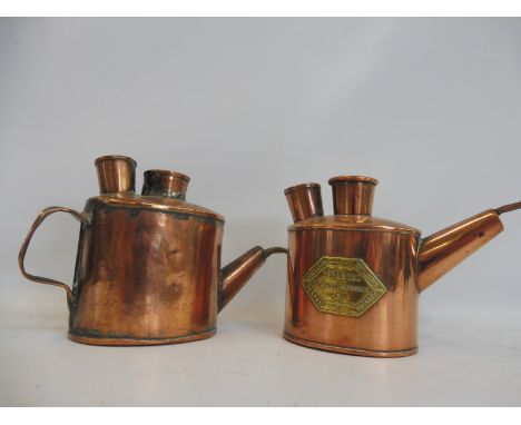 An oval copper oil can bearing brass plaque for R. Gariel, Paris and one other.