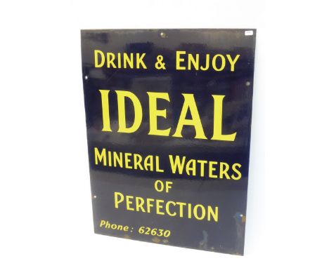 An Ideal Mineral Waters rectangular enamel sign in very good condition, 18 x 24". 