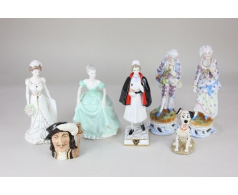 A Royal Worcester limited edition porcelain figure, Guys Hospital 1960s Staff Nurse, no. 746/750, 24cm high, and two Coalport