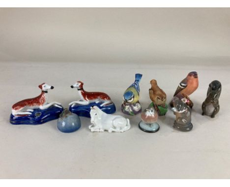 Five Royal Copenhagen porcelain small models of animals, squirrel, otter, horse, frog and robin, together with three Royal Wo