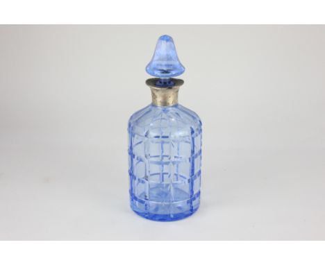 A silver mounted blue cut glass decanter by Hukin &amp; Heath, Birmingham, 1928 (a/f)