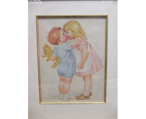 G M Holt (British, 19th Century), The First Kiss, watercolour  