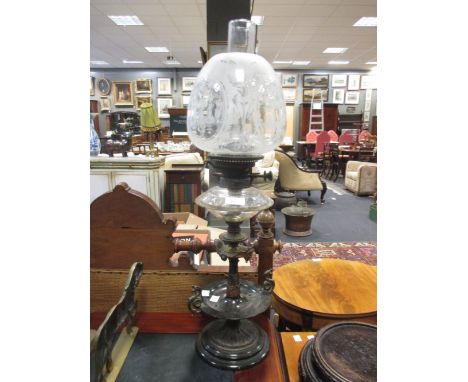 A Victorian two-handled oil lamp, 68cm high  