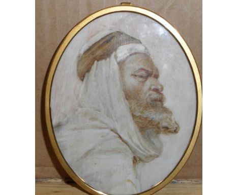 English School, A portrait of an Arab, watercolour on ivory, in a gilded frame, 12 x 9 cm  