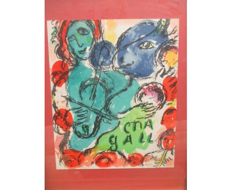 Marc Chagall, print, 34 x 28cm; Face and Ladder, print, 23 x 20cm and Miro, Figures, 35 x 26cm, prints (3)  