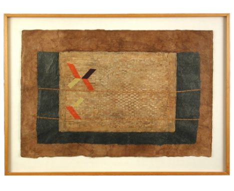§ Anthony Deigan (British, b. 1945) Abstract in brown, signed lower right "Deigan", lithograph and collage on hand-made paper