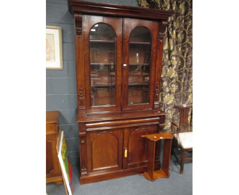 A Victorian mahogany bookcase on plinth base (221 x 123 x 50cm) together with a hanging shelf (2)  