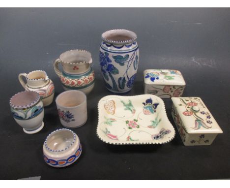 A Collection of Honiton Pottery, three of the pieces by the founder/master ceramist Collard - see bases for his embossed stam