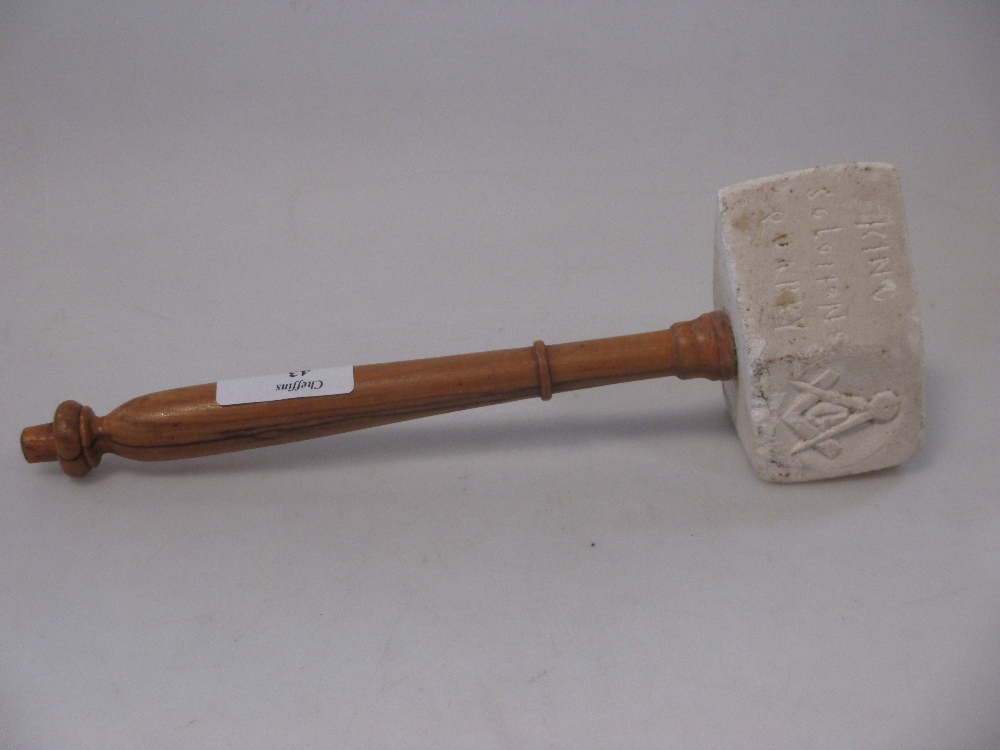 A masonic stonemason's hammer, inscribed 'mined from King Solomon's