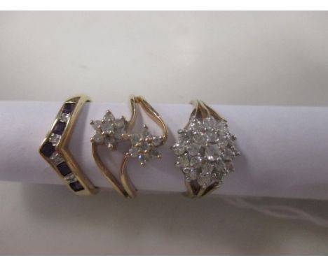 A modern diamond cluster ring 9ct Birmingham 1990 , a modern diamond double cluster ring 9ct Birmingham 2007 and a modern ame