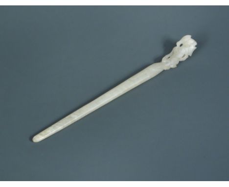 A Chinese mutton fat jade hair pin, 16cm (6.25 in) wide  