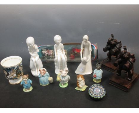 Two Spode figure groups , five Beswick Beatrix Potter figures and various other decorative ceramics and glasswares  