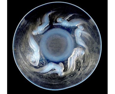 A FRENCH RENE LALIQUE OPALESCENT MOULDED GLASS 'ONDINES' BOWL with etched signiature 'R. LALIQUE, FRANCE. No. 3003'27.8cm dia