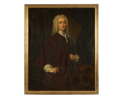 ATT. ARTHUR DEVIS (1712 – 1787) A MID 18TH CENTURY OIL ON CANVAS - HALF LENGTH PORTRAIT OF TOWNSEND ANDREWS BRITISH POLITICIA