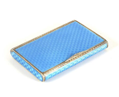 A FINE GEORGE V FRENCH SILVER GILT AND BLUE GUILLOCHE ENAMEL LADIES COMPACT with raised border and thumb piece. Import mark L